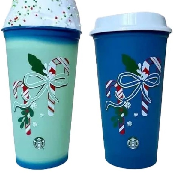 FUN STARBUCKS To Go Drink Cup Colour Changing CANDY CANE Plastic 16 fl oz 473oz. - Picture 1 of 7